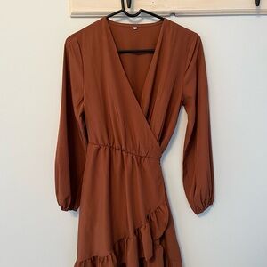 Elegant Burnt Orange/Brown Wrap Dress